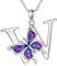 LONAGO Initialen W Halskette für Damen 925 Sterling Silber Lila Schmetterling mit A-Z 26 Buchstaben Anhänger Halskette für Abschlussgeschenke