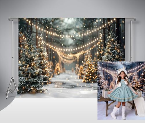 Kate 7x5ft/2.2x1.5m Winter Wald Schnee Weihnachten Fotografie Hintergrund Weihnachtsbaum Beleuchtung Bokeh Hintergrund Kinder Familie Portrait Fotostudio Requisiten