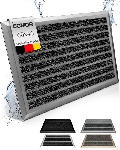 bomoe Fußmatte Außen 40x60 cm – rutschfest Rostfrei Fussabtreter Aussenbereich – Outdoor-Fußmatte Eingang Fußabstreifer Außen Gitter Fusmattenteppich Blau Grau – AluGant