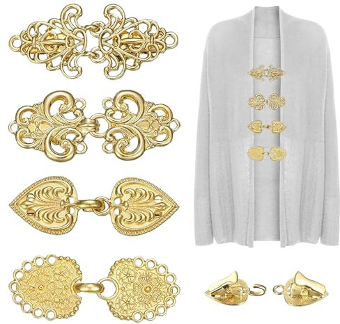 Cardigan Clip,4 Stück Gold Kleider Clip,Metall Clips für Kleidung,Brosche Gold,Ausschnitt Verkleinern Clip,Retro Brosche Ausschnitt Verkleinern,Broschen & Anstecknadeln für Damen - 4 Stile