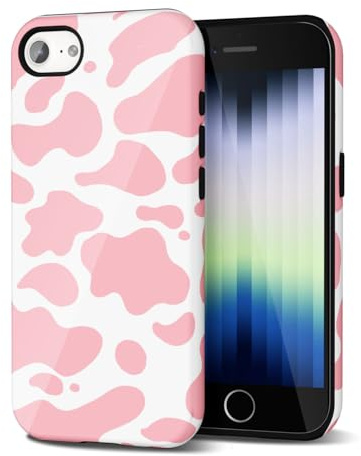 Svanove Cow Print Phone Case for iPhone SE 2nd 3rd Generation, Girly Cute Cow Case for Women Girls, Luxury Trendy Retro Animal Print Design, Aesthetic Pattern Hard Shell Plastic Cover, Pink