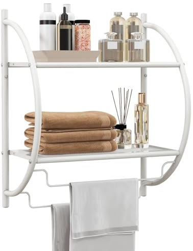 CASART Wall Mounted Towel Rack, Multifunctional Towel Rail Shelving Unit, Display Shelf Storage Organiser for Bathroom, Kitchen and Living Room (White)