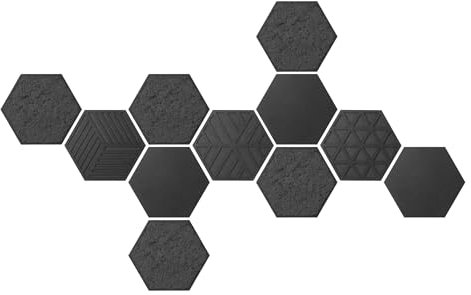 ebenkunst | Moosbild - Hexagons 11er Set Master - Wanddekoration aus Holz, HDF-Holz-Schwarz, 10mm stark, konserviertes Moos, handgefertigte Wandkunst (Schwarz)