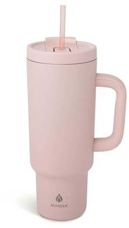 Manna Leisure Stainless Steel Insulated Tumbler with Leak-Proof Dual Function Lid - 40 Oz - Rose Quartz Powder Coat