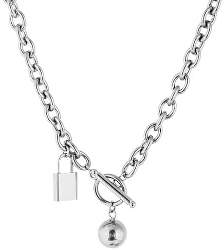 Accessories Toggle Necklace For Men And Women, 925 Sterling Silver Hip Hop Cuban Link Chain T Bar Toggle Clasp Long Chain Pendant Charm Choker Necklace, Lock And Key Necklace Holiday Gifts
