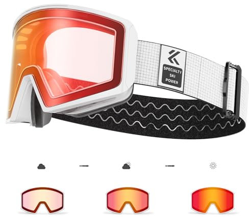 KAPVOE Gafas de Esquí Fotocromática con Lentes Magnéticas, Antivaho, Protección UV400, para Hombre, Mujer y Jóvenes, Compatible con Casco, Ideal para Esquí, Snowboard y Patinaje sobre Hielo 03