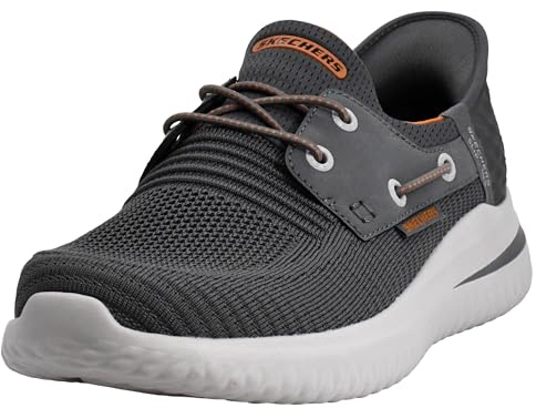 Skechers Men's Streetwear Delson 3.0 - Roth Low Profile Bungee Lace Slip-Ins, Charcoal/Orange, 9