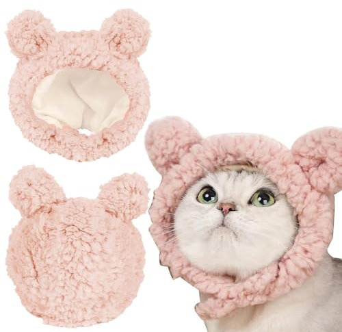 SIRLOMU Chapeau pour Chat Mignon, Chapeau d'Hiver en Plush Ajustable pour Chats et Chiens, Accessoires de Vêtements pour Petits Chats et Chiens (Rose)