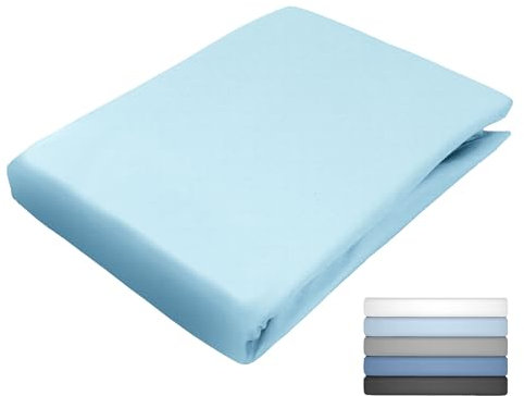 JACK Uni Spannbettlaken Satin 100x200 / 140x200 / 180x200 cm einfarbig Spannbetttuch viele Farben, Farbe:Hellblau, Größe:140x200cm Spannbettlaken