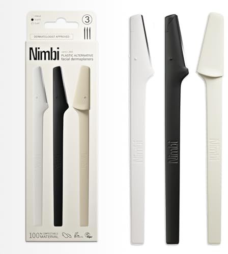 Nimbi Dermaplane Razor | Precision Eyebrow Shaper, Facial Hair Removal for Women & Exfoliation | Professional Dermaplaning Tool for Face | Plastic-Free - 3 Count