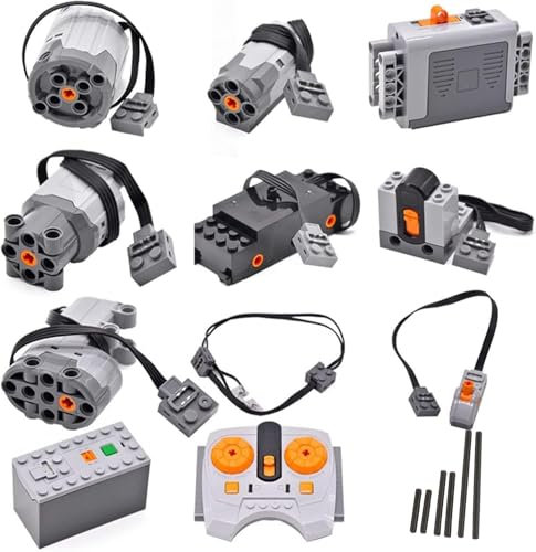 AKOGD Power Functions Motor Set, Motoren Set mit M/L/XL Zug Motor, Servomotor, Fernbedienung, Batteriebox Kompatibel mit vielen Modellen