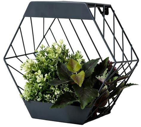 Gardenwize - Solar Hex Wall Planter Outdoor, Wall Mounted Planter with Solar Light, Decorative Black Wall Flower Pot with Warm LED, Eco-Friendly No Wiring