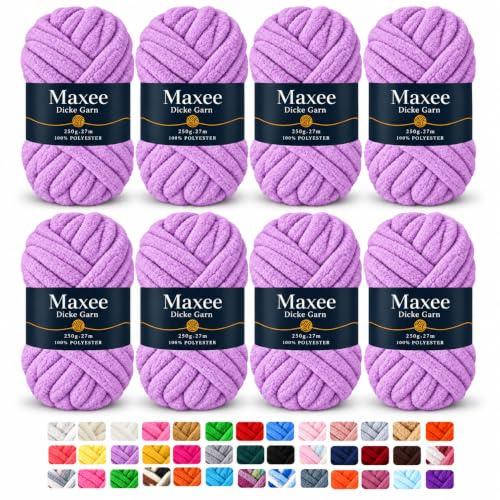 Maxee Dicke Wolle 8 x 250 g, XXL Chunky Garn zum Armstricken und Handstricken, weiches Roving-Garn zum Häkeln und Stricken für Decken, Kissen, Teppiche und Haustierbetten-15-Lila-1