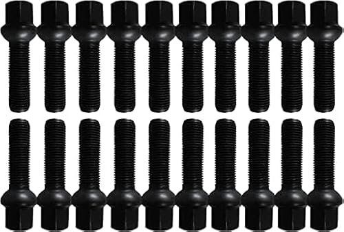 20 tornillos de rueda, perno de rueda, color negro, R13, M14 x 1,5, 37 mm, compatible con Audi, VW, Seat, Skoda