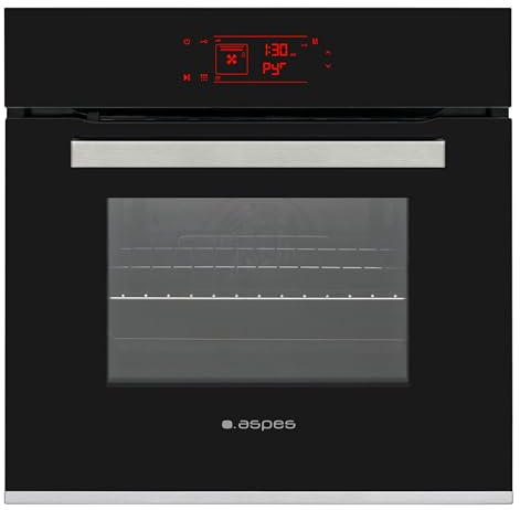 Aspes Horno Multifunción Pirolítico Cristal negro AHE1400PI. Capacidad 68 Litros, 1200W, 8 Programas, Interior Esmaltado, Fácil Limpieza, Eficiencia Energética Clase A