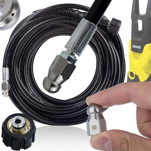 Rosfix Kanalreinigungsschlauch – 30m Länge, M22 Innengewinde, max. 200 Bar | Flexibel mit austauschbarer Düse | Kompatibel mit Kärcher K2-K7 | Hochdruckreiniger-Zubehör