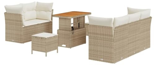 vidaXL 8-teiliges Garten-Sofa-Set mit Kissen in Beige, aus Poly Rattan, für den Außenbereich, modularer Stil, für Terrasse und Lounge.