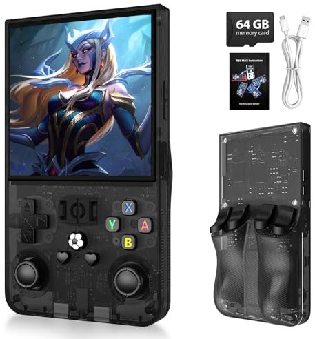 2025 New Upgrade R36MAX Retro Handheld Game Console with 64GB Built-in 18000+ Classic Games, Portable Video Gaming Console Linux System 4.0 Inch IPS Screen, 4000mAh Rechargeable Battery-Black
