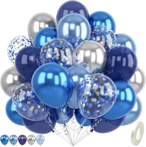 60 Stück blaue und silberne Luftballons, 30,5 cm, blau, silber, marineblau, babyblau und blau, silberfarben, Papierballon-Sets für Geburtstag, Abschlussfeier, Hochzeit, Verlobung, Babyparty und Feiern