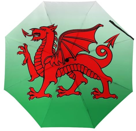 Wales Flag Welsh Dragon 3 Fold Umbrella for Rain Sun Manual Automatic Compact Travel Umbrellas