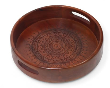 Vesta Homes Premium Wood Round Serving Tray For Home, Kitchen, Restaurant, Office Organizer, Dining Table Premium Wooden Trays 30.5 X 30.5 X 5 cm Handcrafted In India