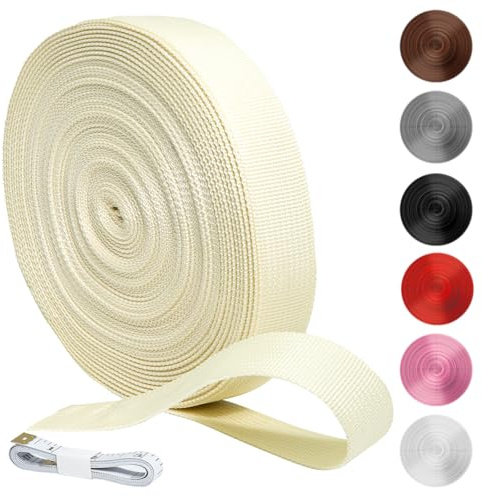 KINETOX 20m Gurtband Beige Polypropylen Gurtband 20mm Breit Robustes Gurtbänder Baumwolle Wasserresistent Taschengurt zum Nähen für Rucksack Taschen Hundeleinen und Outdoor DIY