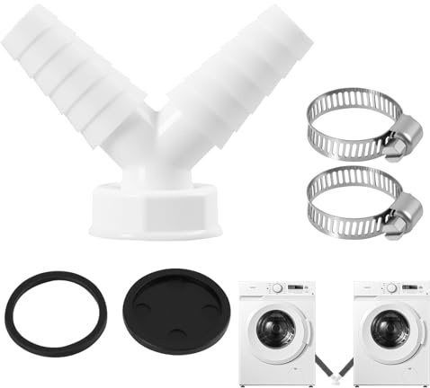 1 Inch Washing Machine Waste Splitter Y Adapter, Double Connection Drain Pipe Connector with 2 Hose Clamps, Universal 19-24mm for Dishwasher & Washing Machine
