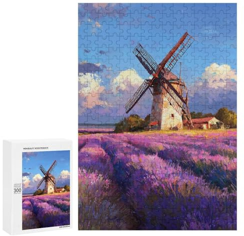 Puzzles for Adults 300 PCS Puzzles Lavender Field with Windmill Adult Jigsaw Puzzles Family Activities Difficult And Challenge for Is Ideal As A Gift 300 PCS