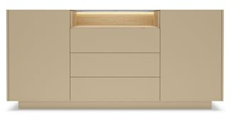 Masseno Kommode Porta 176,4 cm Sideboard mit 3 Schubladen und 2 Türen für Wohnzimmer Schlafzimmer Modern 176,4x39,5x83 cm Beige/Eichefarben