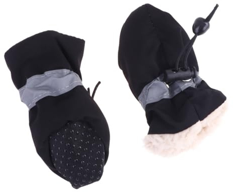 KAILIKETIY 4 Stück Pack rutschfeste Hundestiefel mit Plüschfutter und Pfotenschutz Stoffschuhe für Hunde zum Spazierengehen im Freien Schwarz