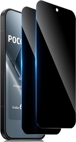TuFun Privacidad de Protector Pantalla para Xiaomi POCO X8 Pro 5G, [2 Piezas] Anti Espía Cristal Templado, 9H Dureza Antiarañazos, Ultra Resistente, Antiespia Vidrio Templao