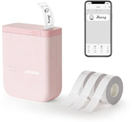 JADENS JD15 Étiqueteuse Bluetooth Thermique, Imprimante d'Étiquettes Portable avec 3 Rubans Inclus, Mini Imprimante pour Étiquette, pour Maison, École, Bureau et Cuisine(Rose)