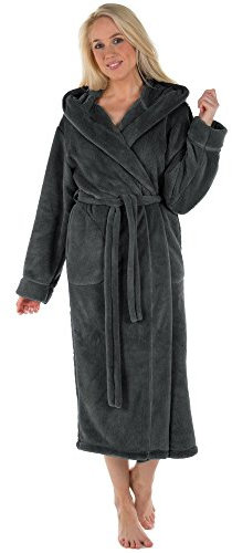 CelinaTex Samos Accappatoio Con Cappuccio A Tinta Unita Lungo Tasche Laterali Donna Uomo Unisex Pile Di Sherpa S grigio antracite