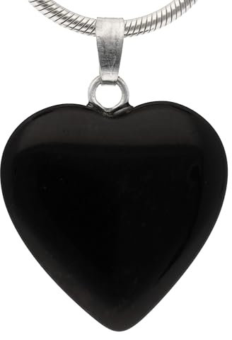 Lebensquelle Plus Herzanhänger aus echtem Edelstein 2x2 cm | Anhänger Herz mit silberfarbener Öse (Obsidian)