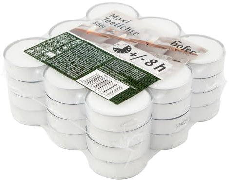 Hofer Bougies Chauffe-Plat Maxi Grandes - 36 pièces - 8 Heures de Combustion - Cire Non parfumée, sans Gouttes, Longue durée, qualité UE