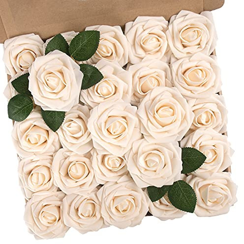 N&T NIETING Künstliche Rosen Blumen, 25 Stück echte Schaumstoff-Rosen Fake Blumen für Hochzeit Brautsträuße Party Handgelenk-Blumen Corsage Babyparty Heimdekoration