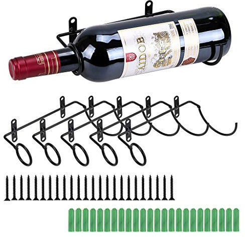 BSTKEY Lot de 6 supports muraux en fer pour bouteilles de vin, ouverture à gauche
