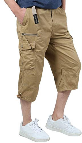 Allthemen Homme 3/4 Short Cargo Eté en Coton Pantacourt Sport Bermuda