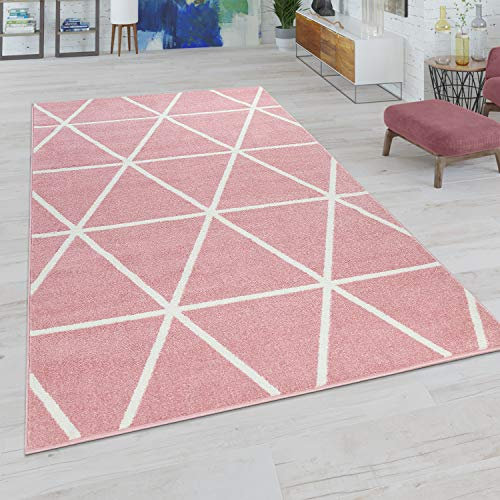 Paco Home Wohnzimmer Teppich Moderne Pastell Farben Skandinavischer Stil Rauten Muster, Grösse:70x250 cm, Farbe:Pink