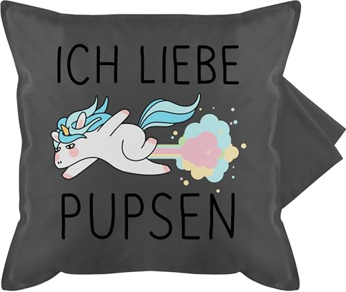 Kissenbezug - Einhörner Kissen - Ich liebe pupsen Einhorn - Furtz Lustig Pups Geschenk Fürze - 50 x 50 cm - Grau - kuschelkissen kissenbezüge einhörnern furz kissenhülle mit lustigen spruch