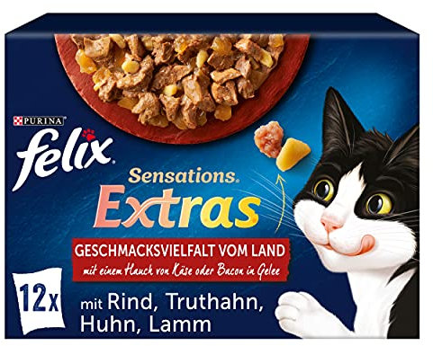 Felix Katzennassfutter Sensations Extras in Gelee Geschmacksvielfalt vom Land, 6.120 kg