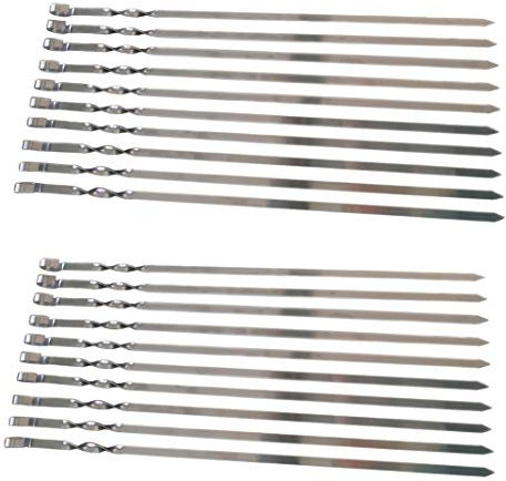 rukauf 20 spiedini per barbecue di alta qualità in acciaio inox 60 cm – 1 cm di larghezza – solido spessore 2 mm