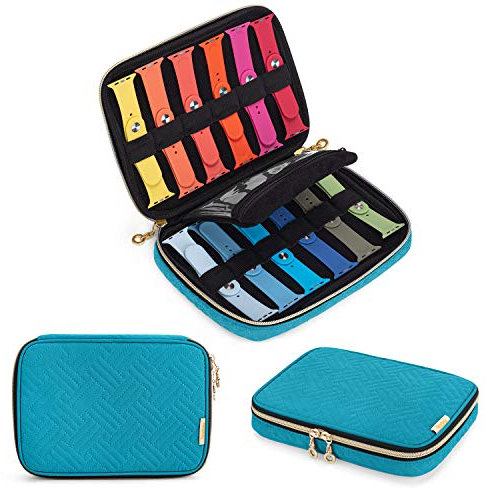 Teamoy Watch Strap Storage Case Holds 12pcs Watch Straps, Travel Organiser Bag for Watch Bands, Organiser Case Compatible for All Series Apple Watch Straps or Smart Watch Bands, Teal