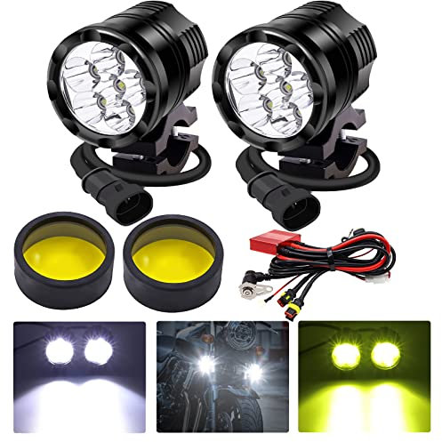 Biqing Kit Feux Additionnels Moto LED,Route à LEDs Rond 12V/24V Phares LED de Moto Projecteur Avant Feuxs de Brouillard Supplémentaires (Jaune-01)