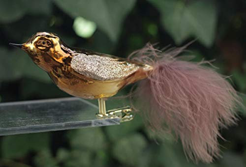 condecoro Christbaum Clip - Vogel Glas Gold-braun Baumschmuck Federvogel