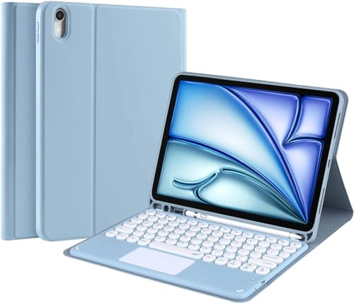 Touchpad Keyboard Case with Touchpad for iPad Air 11 Inch 6th Generation M2 (2024), Detachable Wireless Keyboard with iPad Air 5th/4th Gen (2022/2020) 10.9 Inch, Built-in Pencil Holder&Trackpad (Blue)