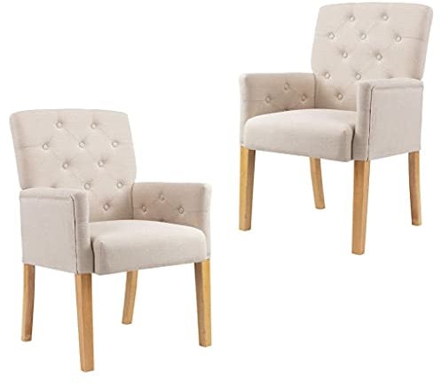 vidaXL 2X Esszimmerstuhl mit Armlehnen Küchenstuhl Polsterstuhl Stuhl Sessel Wohnzimmerstuhl Essstuhl Lehnstuhl Esszimmer Beige Stoff