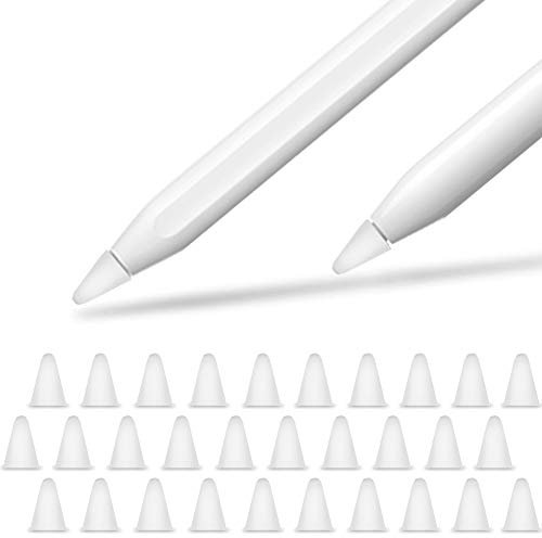 YINVA Silikon Spitzen Zubehör für Apple Pencil 1st & 2nd, Hochempfindlich Nib Silikon Spitze Replacement Tips Apple Bleistift Tipps (30 PCS, Weiß)
