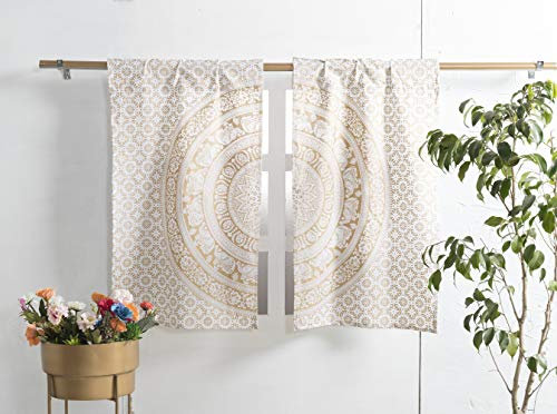 Popular Handicrafts Indischer Hippie-Mandala-Küchenfenstervorhänge, Elefant, Bohemian, wunderschöner Vorhang, Schlafzimmer, Wohnzimmer, Balkon, Volant, Weißgold