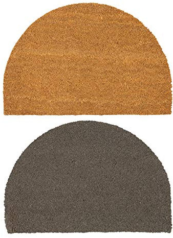 Nicola Spring Coir Half Moon Door Mats - 60 x 40cm - Brown/Grey - Pack of 2